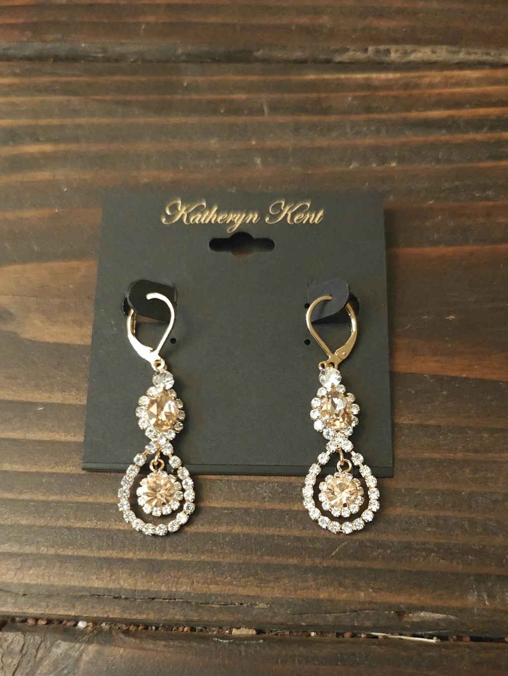 Gold and Champagne Crystal Drop Earrings D02 6722
